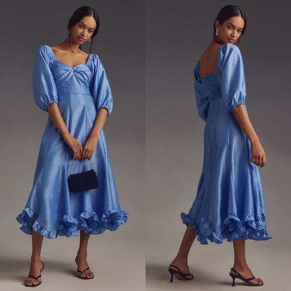Anthropologie Dresses & Skirts - NWT Anthropologie Hutch Blue Twist-Front Puff-Sleeve Ruffle-Hem Dress
